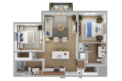 Floor plan for 2 beds, 2 baths, 912 sqft